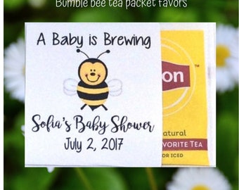 Bumble bee baby shower tea packets, paper bumble bee favors, bumble bee first birthday