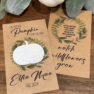 Pumpkin baby shower favors, a little pumpkin is on the way, pumpkin seed shape favors, baby shower pumpkin favors, plantable seed paper