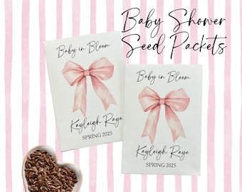 Pink Bow Wildflower Seed Packet Favors: Coquette Baby Shower
