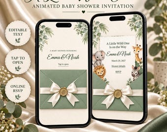 Animated Safari Baby Shower Invitation | Watercolor Animals, RSVP (Digital Invite)