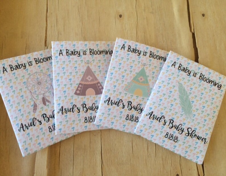 Teepee Baby Shower Seed Packet Favors, tee pee baby shower favors, tribal baby shower favors, dream catcher favors, camping party favors image 2