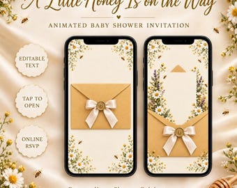 Honey Bee Baby Shower Invitation Website with RSVP | Animated Honey Envelope, Editable Digital Baby Shower Invite