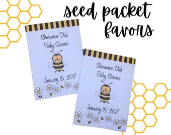 Bumble bee baby shower seed packets, paper bumble bee favors, bumble bee first birthday