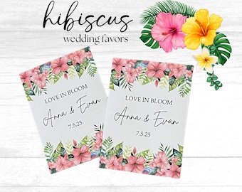 custom redo price 100 Custom Pink Hibiscus Seed Packet: Tropical Wedding Favors