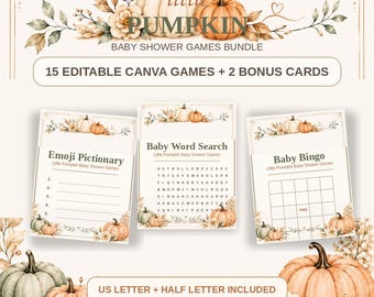 Fall Baby Shower Games Bundle | Little Pumpkin | 15 Editable Canva Games | Gender Neutral Printable