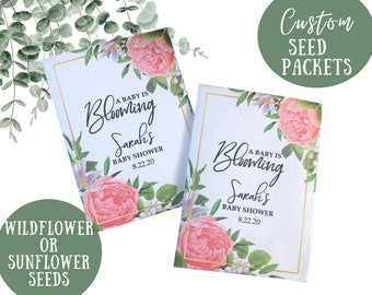 Custom Pink Rose Baby Shower Favors: Wildflower Seed Packets