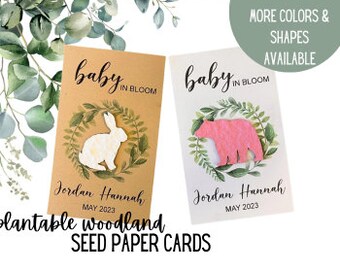 Plantable woodland baby shower favors, seed paper cards, Eco-friendly baby shower favors, Woodland animal favors, Nature-inspired favors