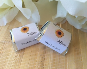 Personalized Wedding Candy Wrappers, Sunflower candy bar wrappers, sunflower favors,sunflower wrappers, fall favors, sunflower wedding candy