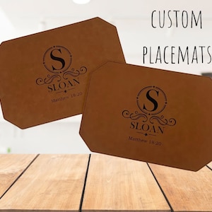 Personalized placemats, leatherette gifts, custom placemats, kitchen decor, table decor, housewarming gift