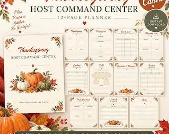 Thanksgiving Host Planner | Editable Canva Template (12-Page Organizer)