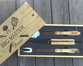 Personalized BBQ Set, Father's Day Gift, grilling set, bbq tools, bbq gifts, Christmas gift for him, grilling gifts, grill master