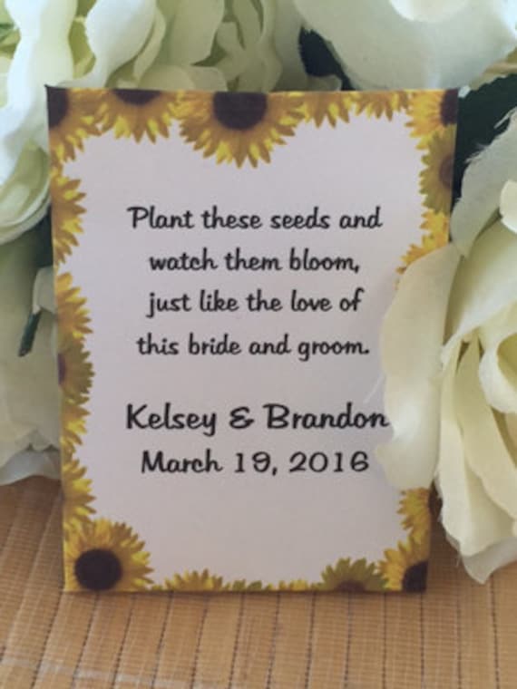 sunflower sunflower seeds fall favors 50 Custom Yellow Sunflower Border Fall Personalized Wedding Seed Packet Favors fall wedding favors