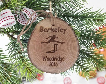 Custom Track Ornament: Personalized Wood Slice Runner Gift