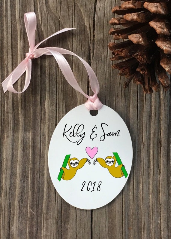 SLOTH COUPLE Christmas Ornament HAND MADE Polymer Clay CAN BE PERSONALIZED