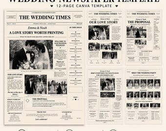 Wedding Newspaper Template | Editable 12-Page Canva Wedding Program