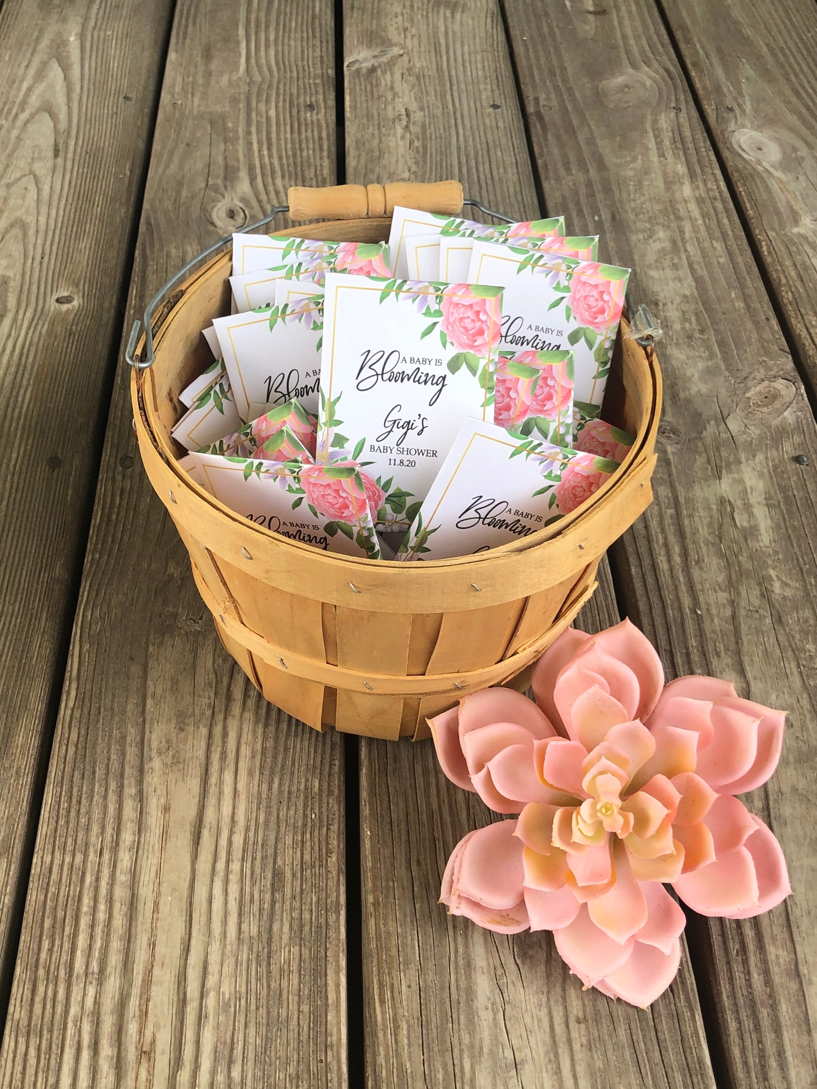 Custom Pink Floral Baby Shower Favors Pink Rose Seed Packets Etsy