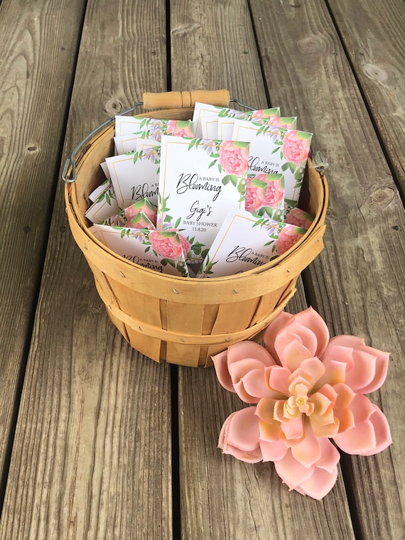 Custom Pink Floral Baby Shower Favors Pink Rose Seed Packets Etsy