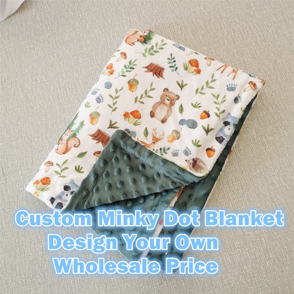 Wholesale Custom Minky Dot Printed Design Blanket, Recycled Polyester