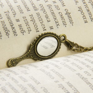 Mirror necklace, Hand real view mini mirror, Fairytale gift for women, Bronze magic miniature mirror pendant, Unusual jewelry Valentine gift image 4