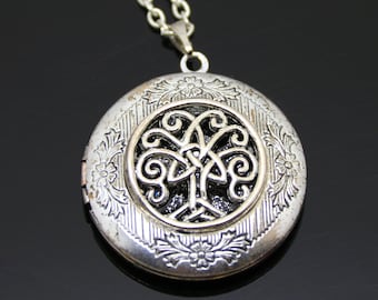 Celtic knot locket Tree of Life Necklace Eternity knot Irish gift for Woman Silver infinity family lockets Custom Valentine&#39;s day jewelry