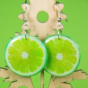 Lime Slice Earrings Polymer Clay Epoxy Citrus Green Fruit Jewelry Unusual Bright Best Friend Gift for Women Summer Jewelry Lemon Earrings