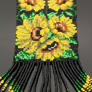Sunflower necklace Ukrainian gift for woman Floral jewelry Statement ethnic tassels gerdan Yellow flower boho beaded flower from Ukraine