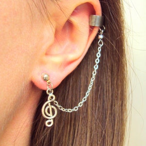 Music Ear Cuffs, Treble Clef Earrings, No Piercing Cartilage Climber, Jewelry for Musician, Piano Gift for Singer, Music Lover Gift Idea