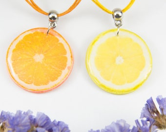Fruit necklace, Orange slice pendant, Citrus choker, Cool summer necklace, lemon jewellery, Bright colorful necklace, Tropical jewelry gift
