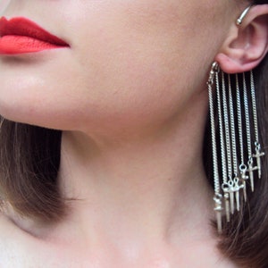Sword ear cuff, Long dagger earring, Pirate jewelry for cosplay, Non pierced cuff, Statement big ear wrap, No piercing ear wrap, Halloween