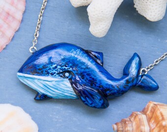 Whale Necklace Humpback Whales Marine Life Ocean Jewelry Polymer Clay Orca Statement Fish Jewellery Nautical Save the Ocean Tropical Gift