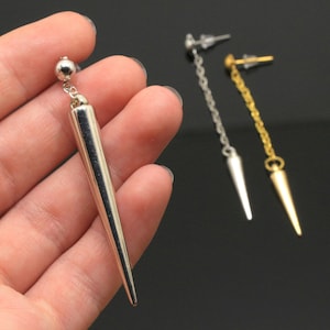 Spike earring silver dangle spiked punk gothic stud earring steampunk guys earrings cyberpunk urban chain jewelry men’s earrings post-punk