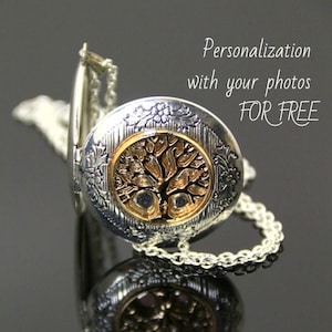 Tree of life necklace, Mother’s Day gift idea, Custom multi photo family locket necklace, Personalized medallion for women with picture