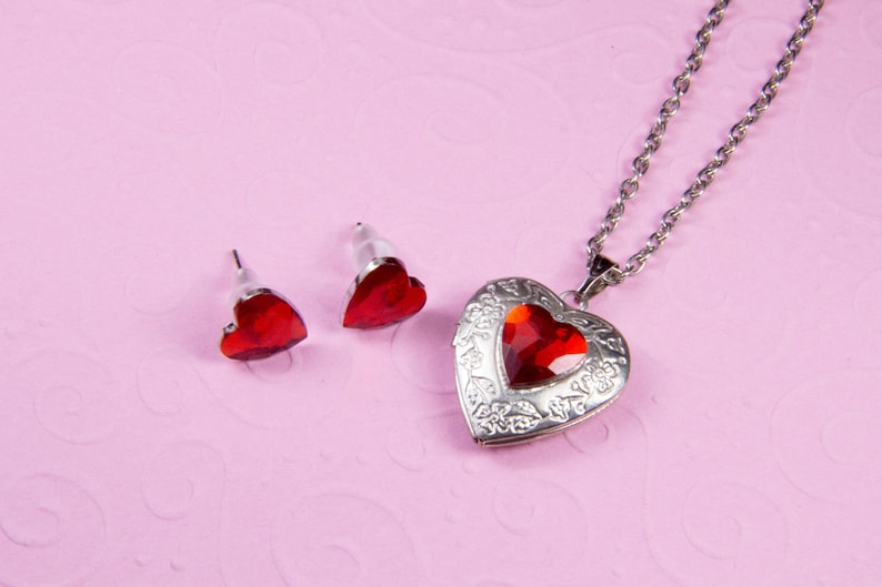 Red heart locket for women Custom photo locket necklace Etsy