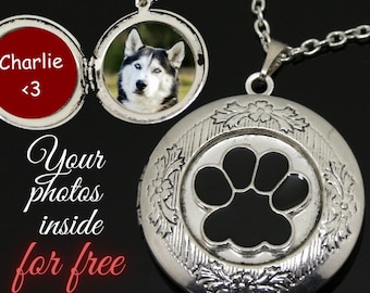 Pet memorial locket necklace, Dog paw custom medallion, Pet loss gift idea, Pets photo pendant, Personalized gift for dog mom