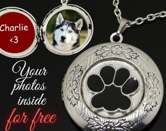 Pet memorial locket necklace, Dog paw custom medallion, Pet loss gift idea, Pets photo pendant, Personalized gift for dog mom