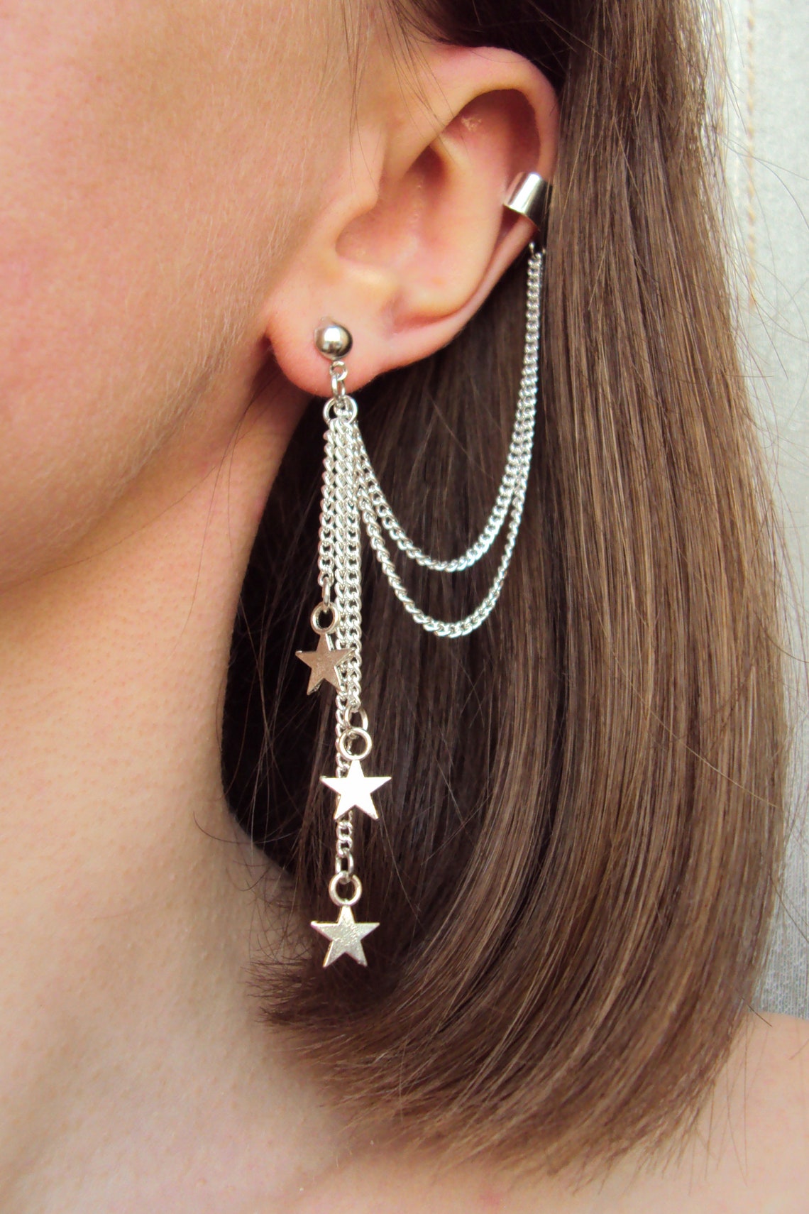 Stars ear cuff Shooting star dangle cuff earrings Silver Etsy