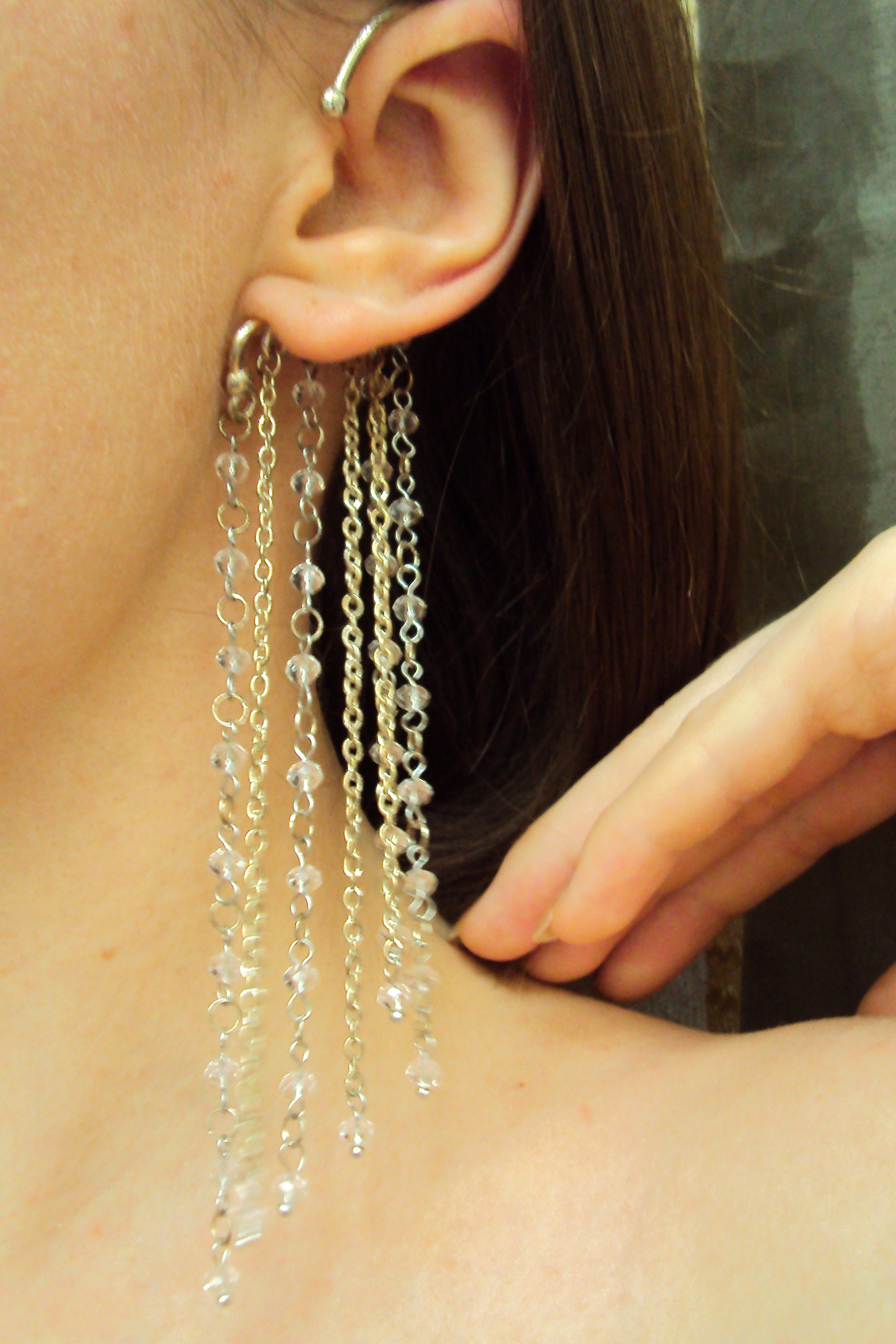 Bridal ear cuff Wedding statement white beaded cuff earring Etsy