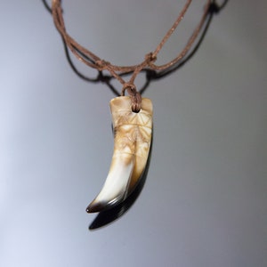 Tooth necklace, Plastic faux fang tribal lion teeth jewelry, Amulet pendant, Safari animal talisman, Wolf, bear, tiger tooth choker for men