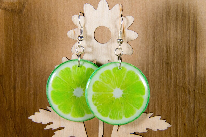 Lime Slice Earrings Polymer Clay Epoxy Citrus Green Fruit Etsy