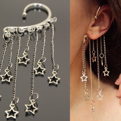 Star Ear Cuff Silver Ear Cuffs Earrings No Piercing Fake Etsy
