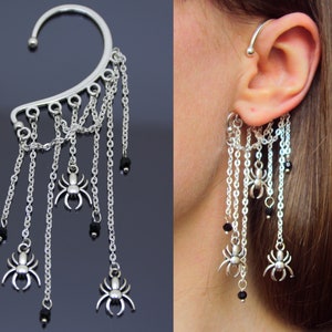 Manchette d’oreille d’araignée, boucles d’oreilles en argent, pas de bijoux perçants, faux bijoux de tarentule perçantes, clip non percé, idée cadeau de Noël pour elle