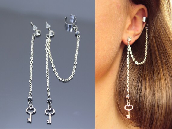 Silver Ear Cuff Earrings Key Jewelry No Piercing Ear -  Israel