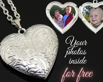 Silver heart locket necklace Personalized gift for women Multi photo locket Custom picture medallion Family photos jewelry gift for wife