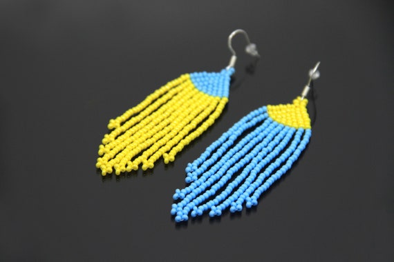 Pendientes amarillos y azules pendientes Etsy