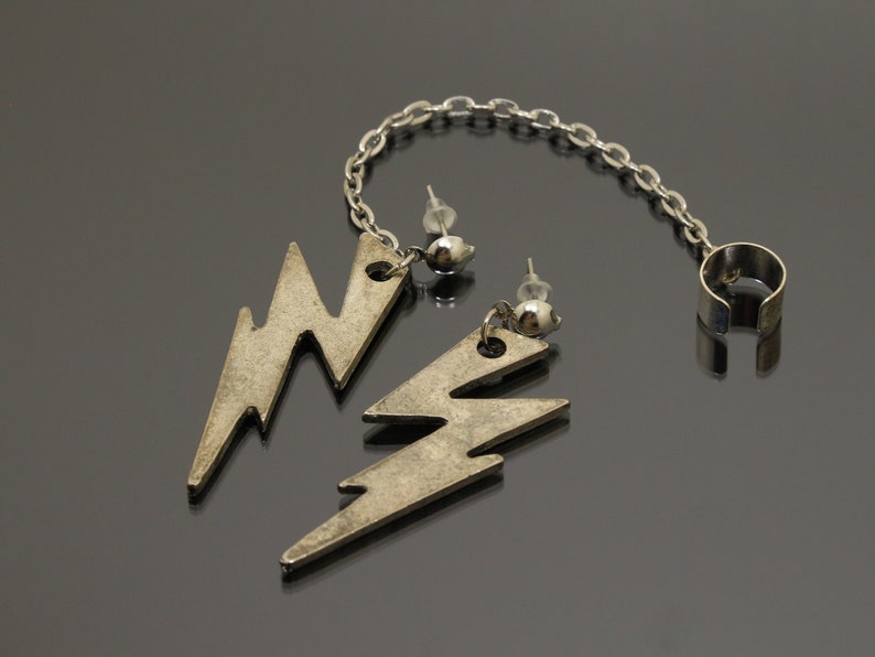 Lightning Bolt Earring Silver Dangle Large Earrings Etsy