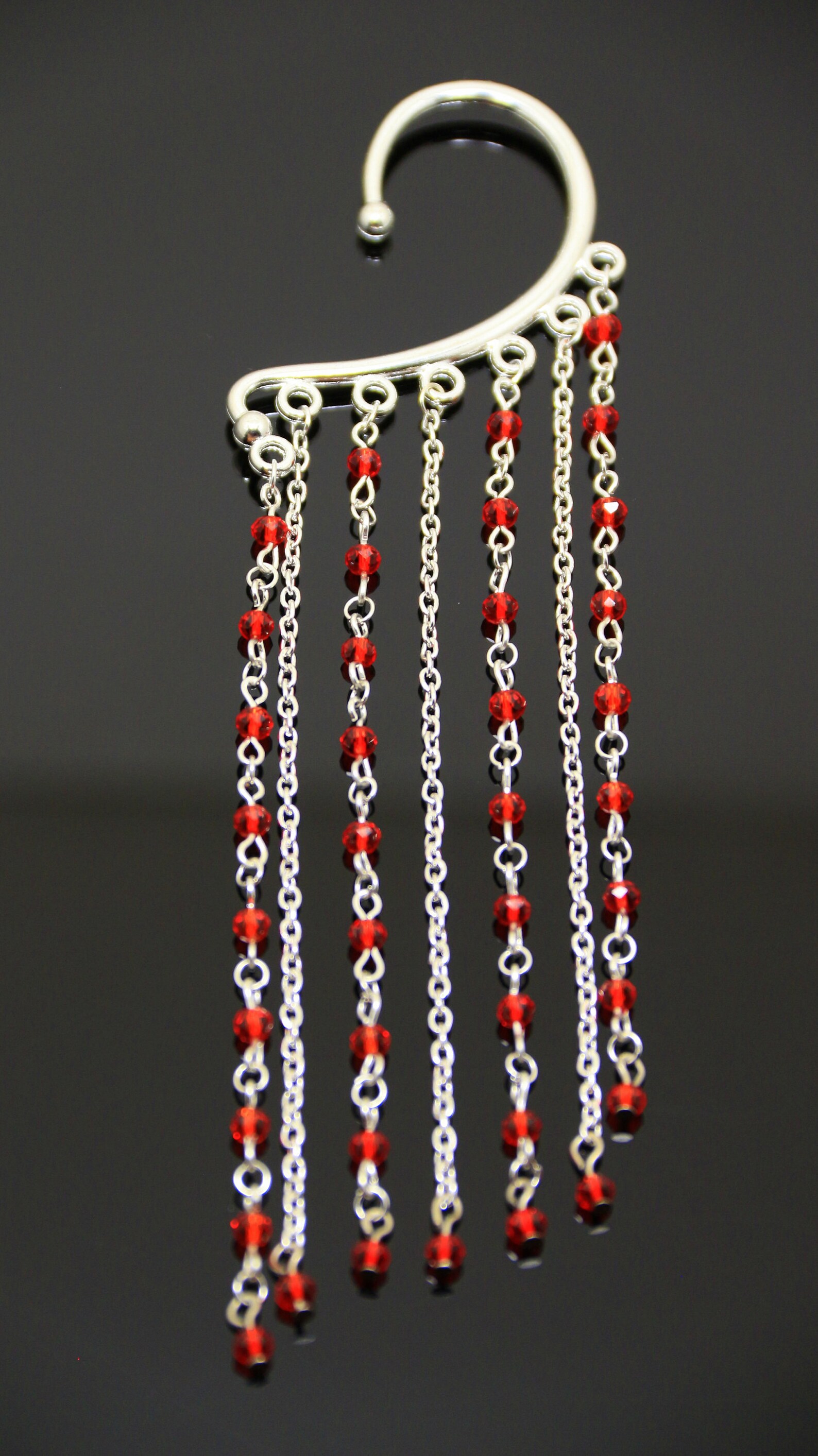 Red Dangle Ear Cuff No Piercing Bohemian Earrings Large Chain Etsy