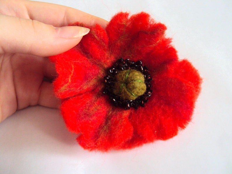 Red Flower Pin Brooch Felted Wool Flower Jewelry Floral Etsy