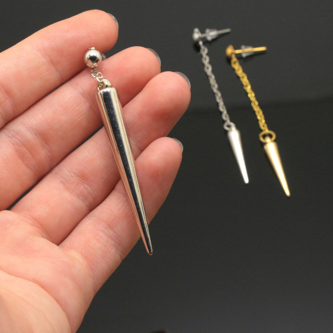 Spike Earring Silver Dangle Spiked Punk Gothic Stud Earring Etsy UK