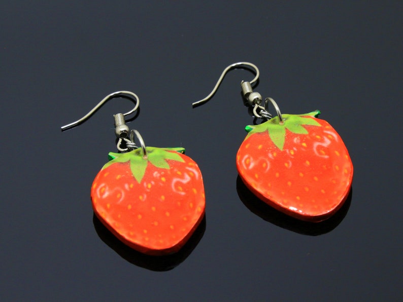 Strawberry Earrings Fruit Jewelry Miniature Food Earrings Etsy