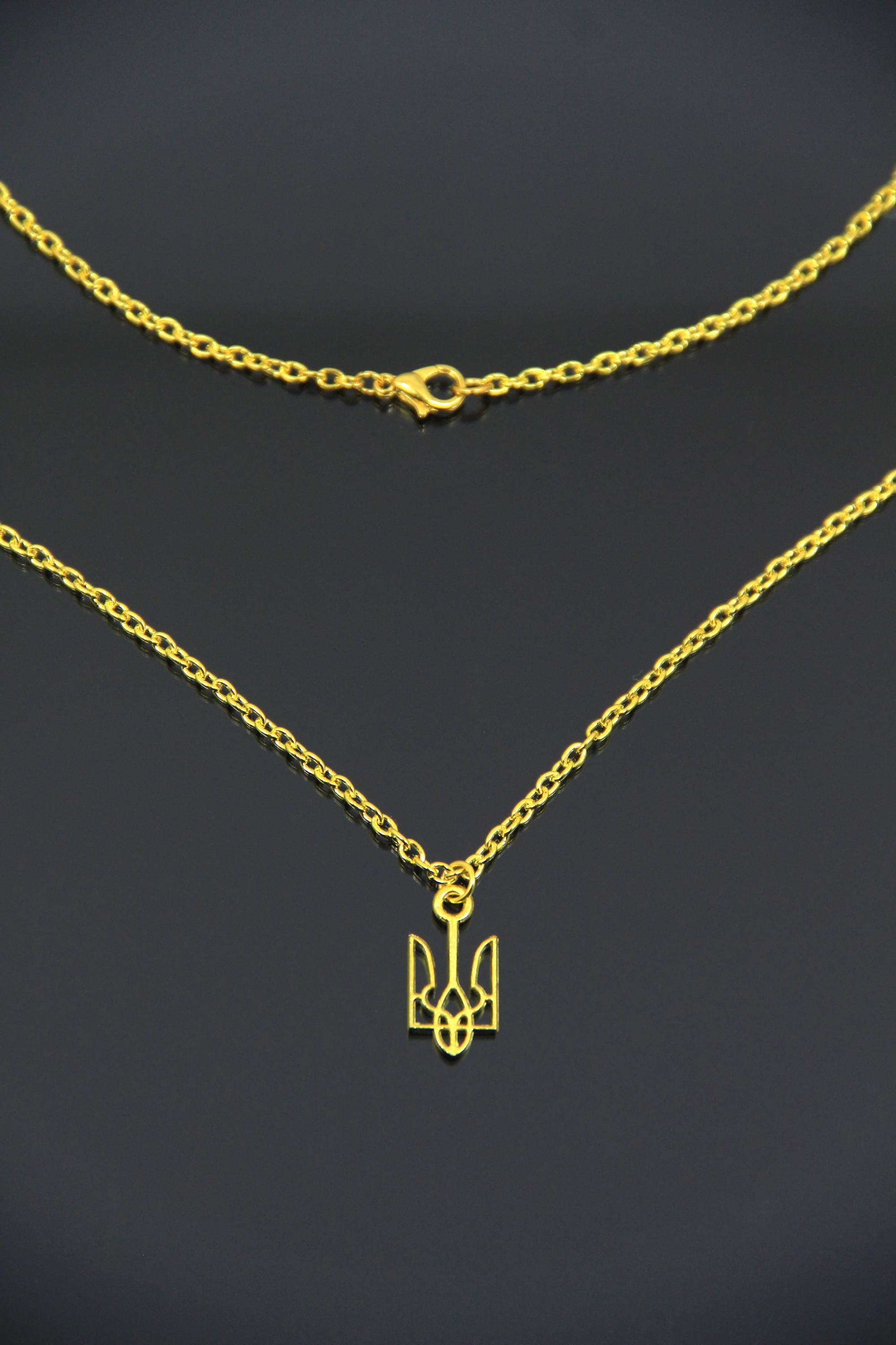 thumbnail image 2 of Silver Tryzub Necklace - Ukrainian Emblem Trident Pendant On Adjustable Cord, Handmade Brass Jewelry 2 of 6